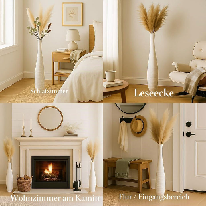 Leewadee Grosse Bodenvase für Dekozweige hohe Standvase Design Holzvase, Holz, 70 cm, Weiss 70 cm We