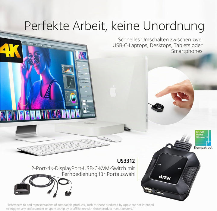 ATEN US3312 2-Port USB-C 4K DisplayPort KVM Switch