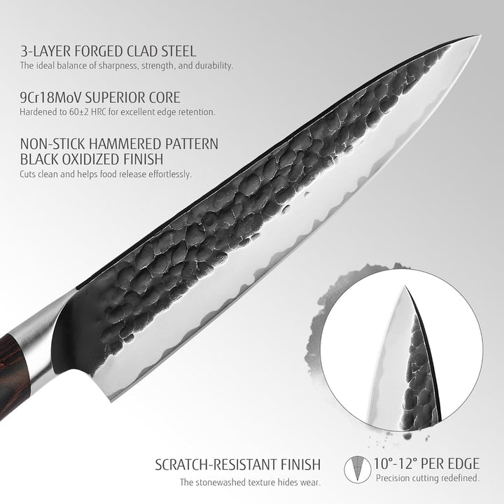 hecef Küchenmesser Set 2‑tlg., 20 cm Kochmesser & 12,7 cm Allzweckmesser, 3‑lagiger Hochkohlenstoff‑