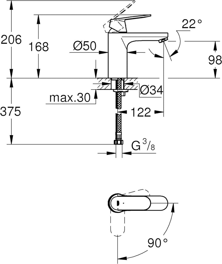 GROHE Eurosmart Cosmopolitan - Einhand-Waschtischarmatur (wassersparend, langlebige Oberfläche, 1/2"
