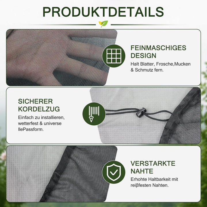 2 Stück Regentonnen Netz Ø 120cm, Runde Regentonnenabdeckung &amp; Deckel mit Zugkordel, Feines Sieb Müc