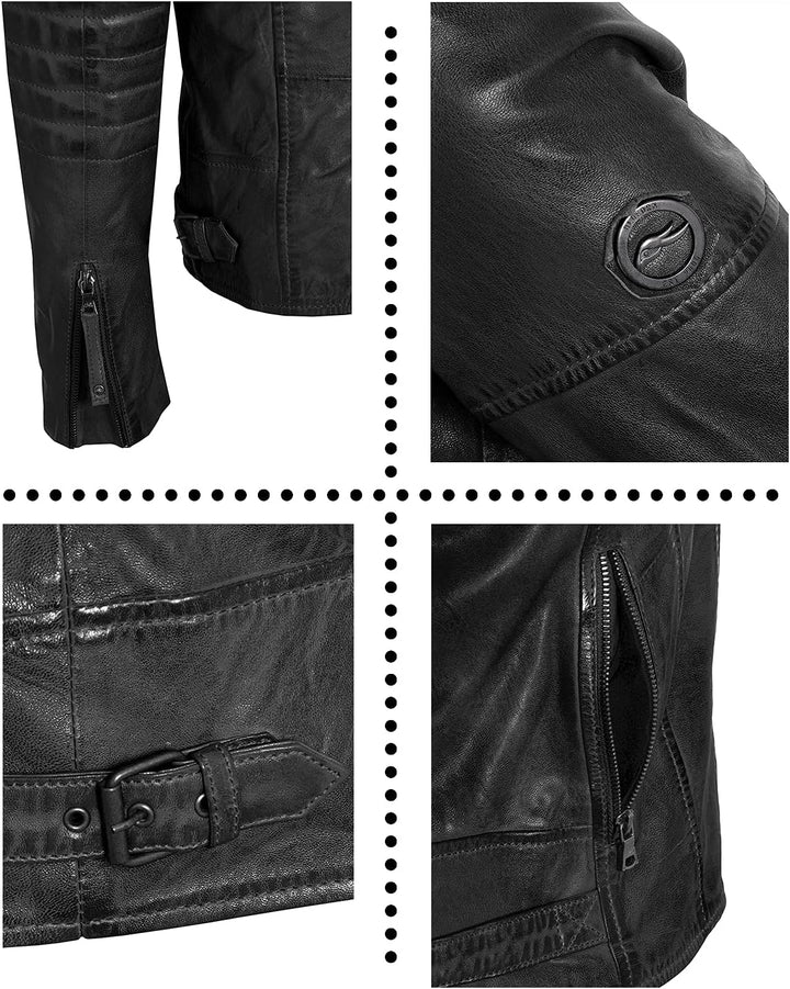 Heeda Damen Lederjacke Übergangsjacke aus feinstem Lammnappa Leder - Modernen Bikerjacke Echtleder J