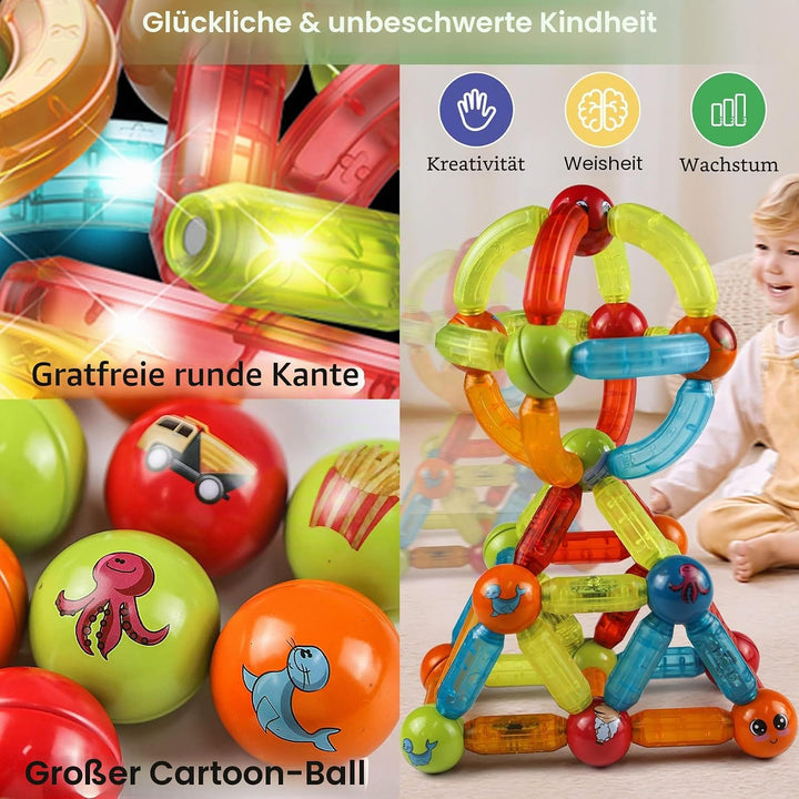 Jvchengxi Magnetische Bausteine Magnet Spielzeug Set, MINT Montessori Konstruktion Pädagogisches 3D