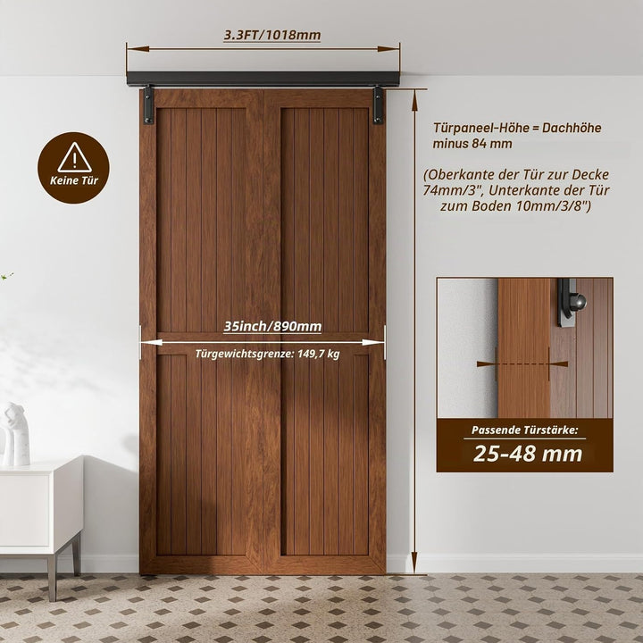 102cm/3.3FT Bifold Schiebetürbeschlag Box Rail Kastenschiene Klapptür Schiebetürsystem Schiebetür Ko