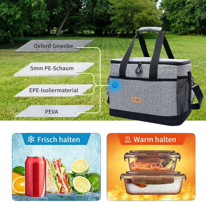 Valle Verde Multifunktionale Kühltasche – Kühlbox mit 4-lagiger Isolierung, Auslaufsicher, mit Seite