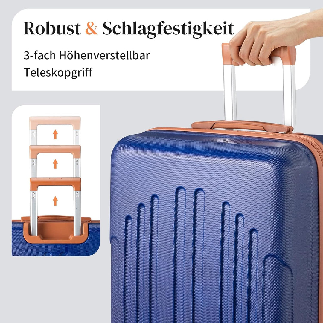 LEADZM Kofferset 3 teilig Hartschale, Koffer Set 3 stück aus ABS, Reisekoffer mit Rollen Gross, Hand