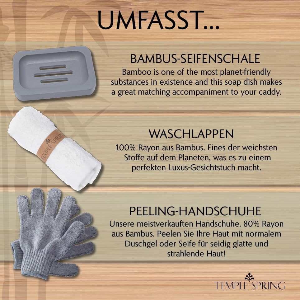 TEMPLE SPRING - Badewannenablage Bambus mit Kerzen-, Weinglas-, Buch-, Tablet-, iPad- und Telefonhal