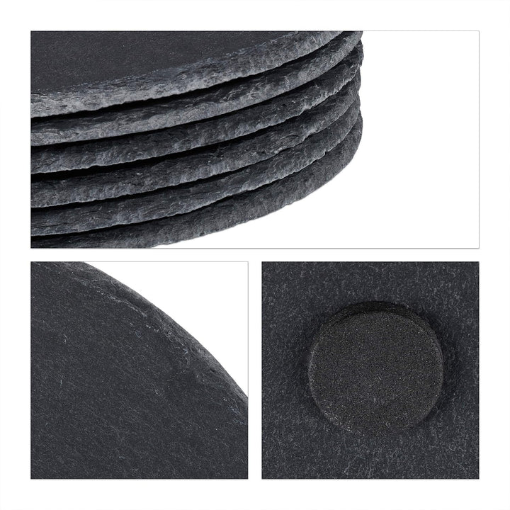 Relaxdays 12 x Schieferplatte rund, 25 cm Ø, Pizzateller zum Servieren & Beschriften, Buffet, Servie