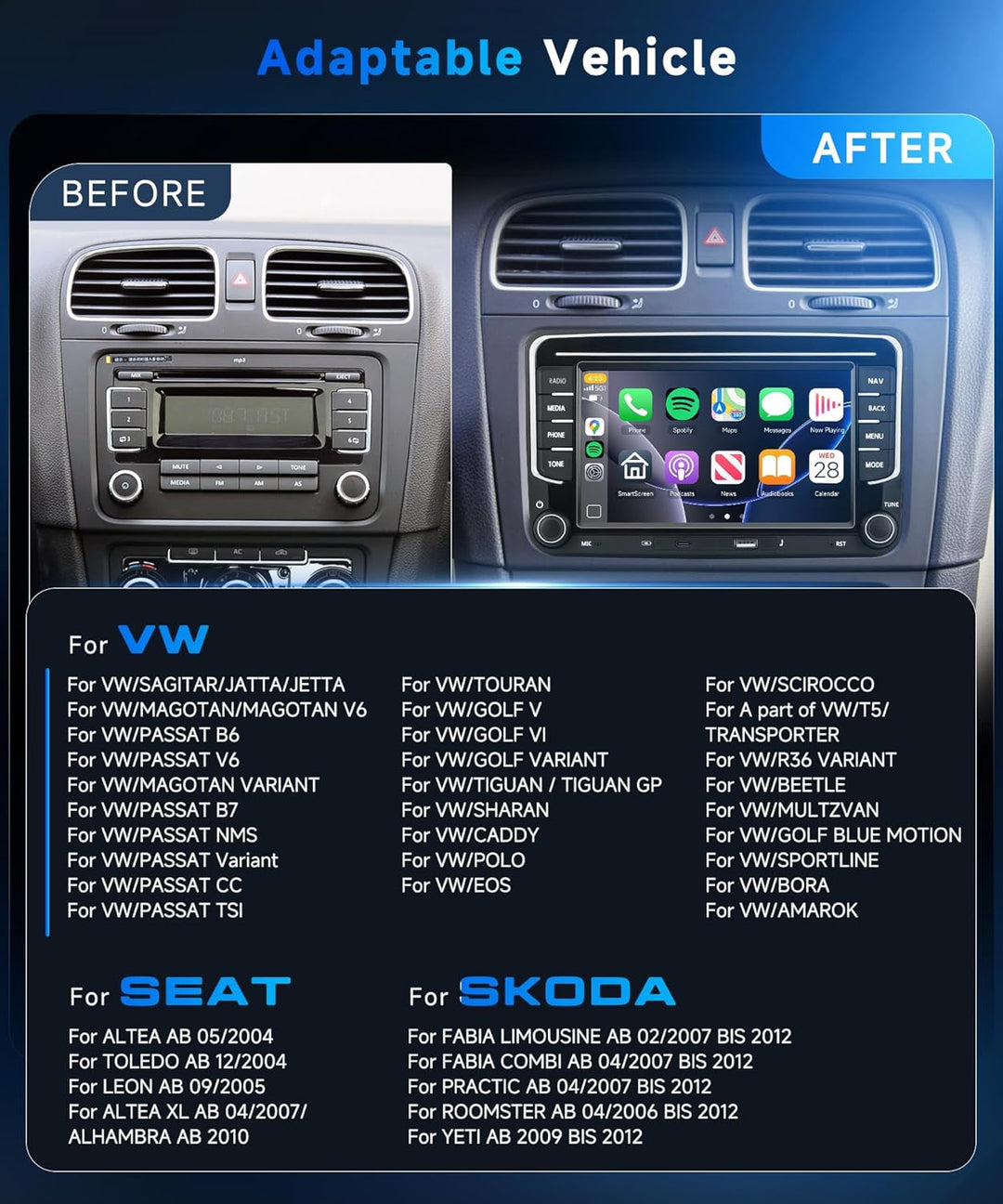 DAB/DAB+ 4G+64G Autoradio Android 15 für VW Golf 5 6 Passat Jetta Caddy EOS T5 Tiguan Touran CC Polo
