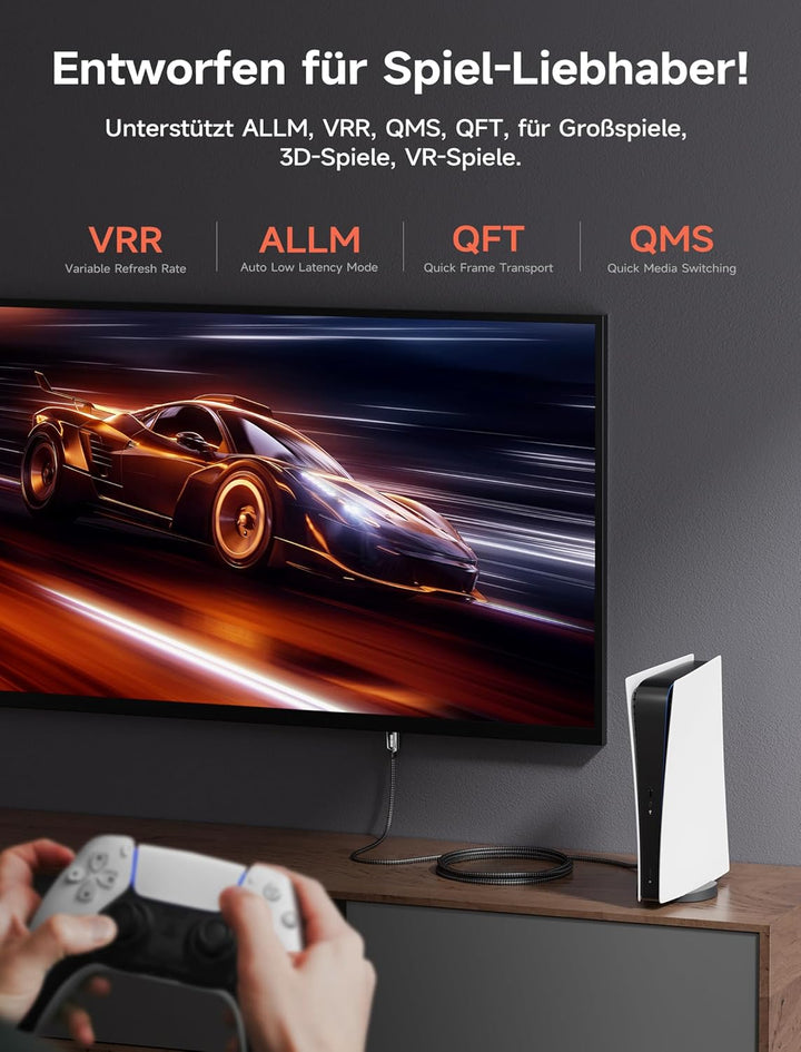 JSAUX 8K HDMI Kabel 5M, HDMI 2.1 Kabel Ultra High Speed 48Gbps, (8K@60Hz 4K@120Hz 144Hz) HDMI Kabel,