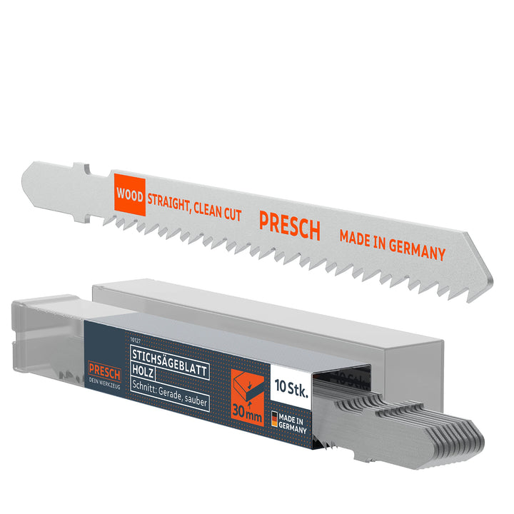 Presch Stichsägeblätter Holz 10 Stk. - Sehr sauberer, gerader Feinschnitt (3-30mm) - Langlebige T-Sc