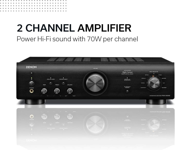 Denon PMA600NE HiFi-Verstärker, Endstufe mit Bluetooth, Phono-Equalizer, 1x Koaxial- & 2x Optischer