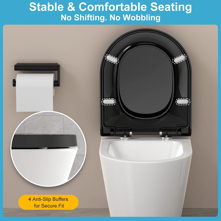 YEAUPE PRO Toilettendeckel mit Absenkautomatik D Form [KURZ] - 43,5×36,2 cm | WC Sitz mit Schnellver