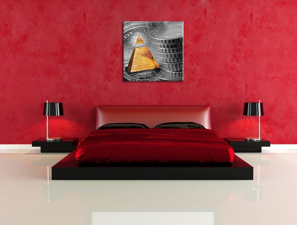 Pixxprint Illuminati Pyramide Black and White Dollar schwarz/weiss, Format: 70x70 auf Leinwand, 70x7