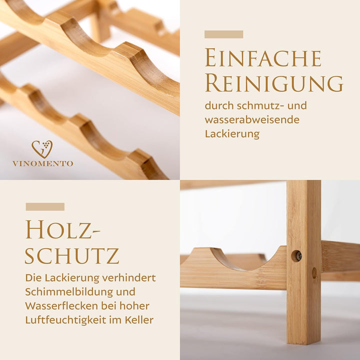 VINOMENTO® Weinregal | stapelbares Flaschenregal aus massivem Holz [für 24, 48 oder 72 Flaschen] | W