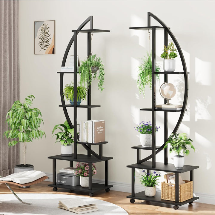 Garvee 5-Stufiger 176cm Pflanzenständer Mit Rädern - 2 Stück Blumenständer Metall Holz Pflanzenregal