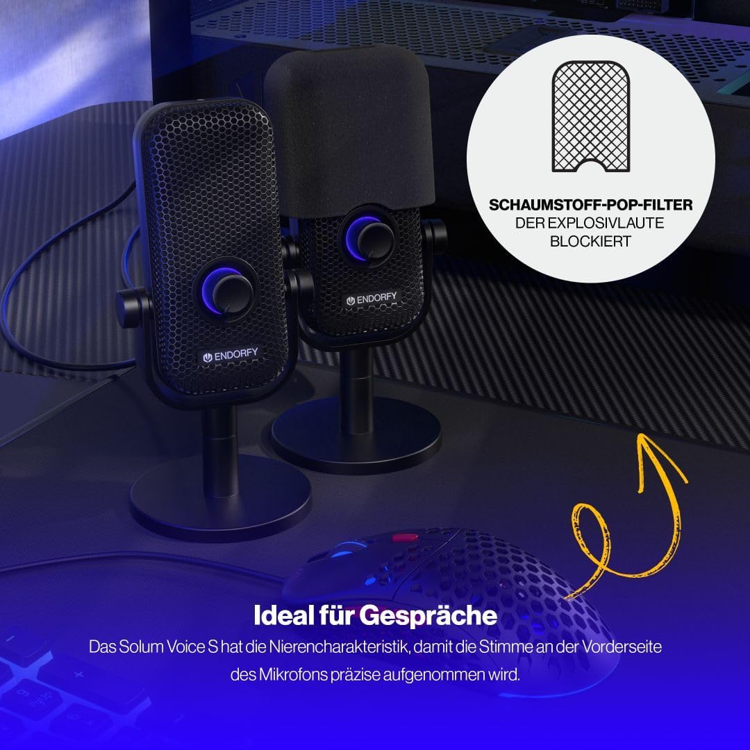 ENDORFY Solum Voice S, Mikrofon für Streaming, Chatting und Podcast-Aufnahmen, RGB-Beleuchtung, USB