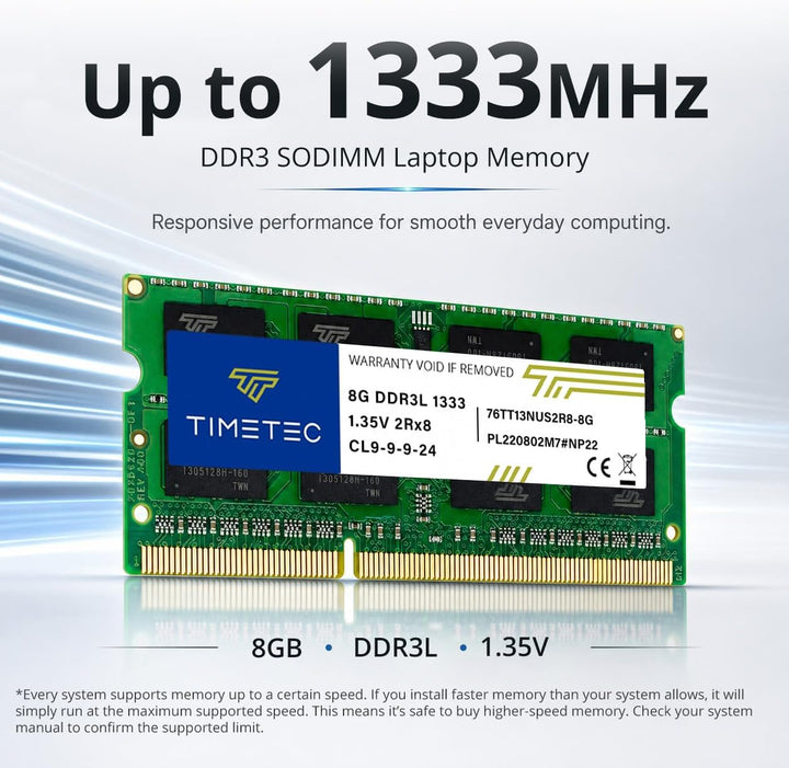 Timetec 16 GB KIT (2 x 8 GB) DDR3L 1333 MHz PC3-10600 Nicht-ECC ungepuffert 1,35 V CL9 2Rx8 Dual Ran