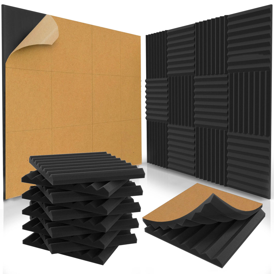 12 Stück selbstklebende Akustikplatten, 2,5 x 30,5 x 30,5 cm – Akustikschaumstoff – Studio-Schaumsto