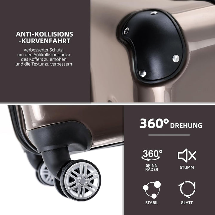 BEIBYE- 3er Kofferset Hartschalen-Koffer Reisekoffer Trolley Rollkoffer Set Reisekofferset (Coffee),