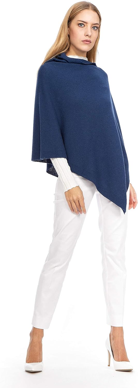 Marine Cashmere - Poncho aus Kaschmir-Mischgewebe für Damen, zart und weich, aus Kaschmir Blau, Blau