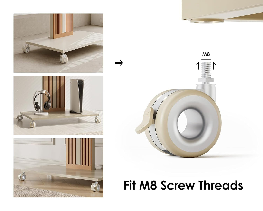 FITUEYES DESIGN Rollen 4er Set mit Bremse, M8 Gewinde, bis 80 kg belastbar, 360° Lenkrollen für Möbe