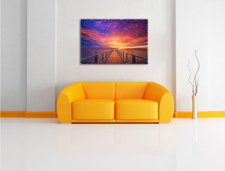 Pixxprint Steg ins Meer als Leinwandbild/Grösse: 100x70 cm/Wandbild/Kunstdruck/fertig bespannt, 100x