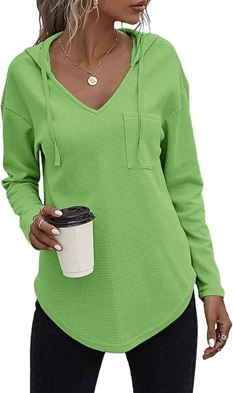 Cuptacc Pullover Damen Hoodie Langarm V Ausschnitt Pullover Sweatshirt Kapuzenpullover Einfarbig Dra