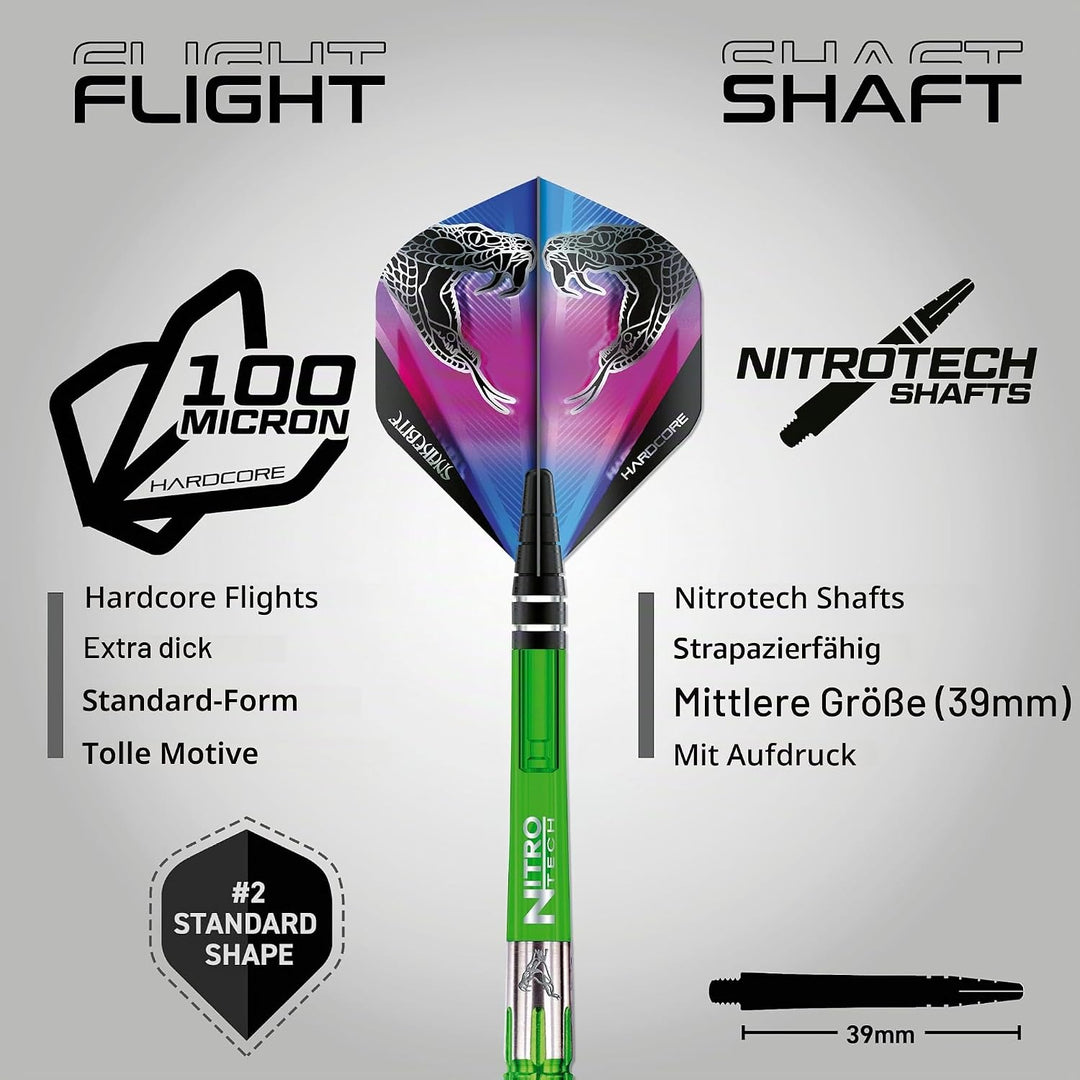 RED DRAGON Peter Wright Snakebite Mamba 2: 22g oder 24g Tungsten Darts mit Flights und Schäfte 22.0