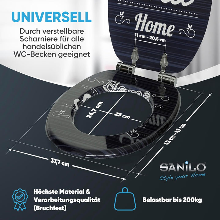 Sanilo WC Sitz mit Absenkautomatik, viele schöne schwarze Toilettendeckel zur Auswahl, hochwertige u