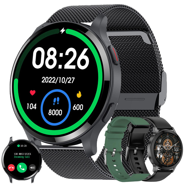 Smartwatch Herren mit Telefonfunktion 1,43" HD Voll Touchscreen Uhren Fitness Tracker 15 Sportmodi A