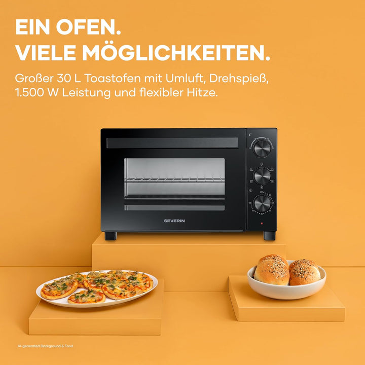 Severin Back- und Toastofen mit Umluftfunktion, inkl. Drehspiess für Fleisch, vielseitiger Heissluft