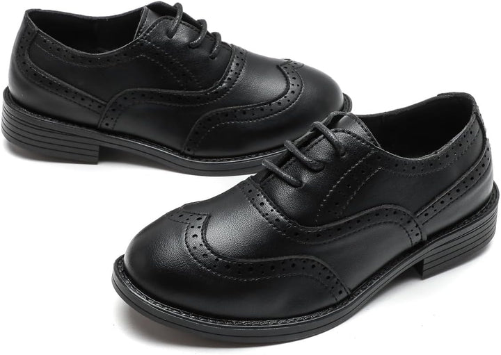 PPXID Jungen Schnürhalbschuhe Schule Oxfords Uniform Hochzeit Anzugschuhe 29 EU Schwarz, 29 EU Schwa