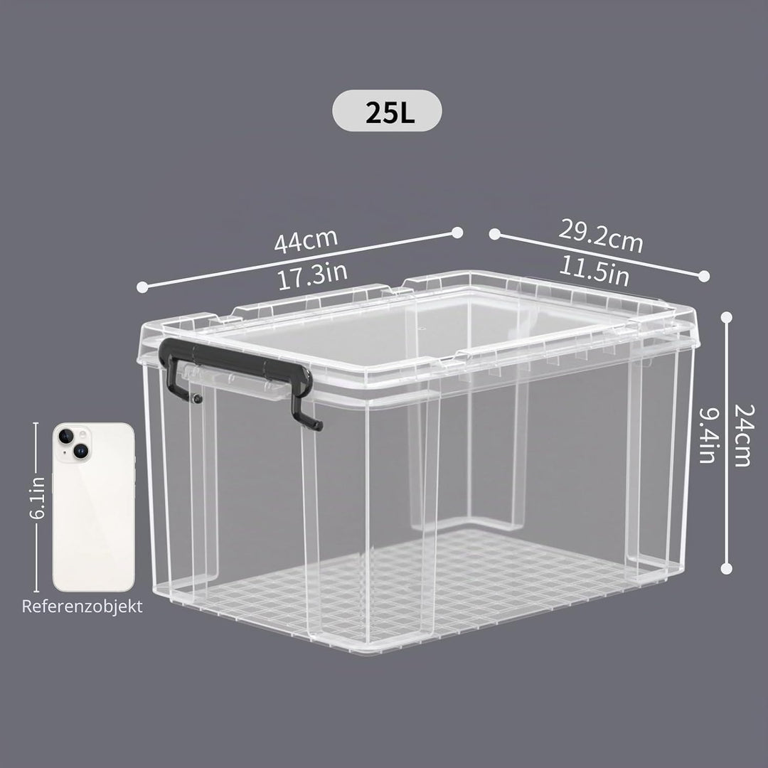 Cetomo,25L,3er-Pack, Aufbewahrungsbox mit deckel,Aufbewahrungsboxen, mit Clips, stapelbar, Wohnzimme