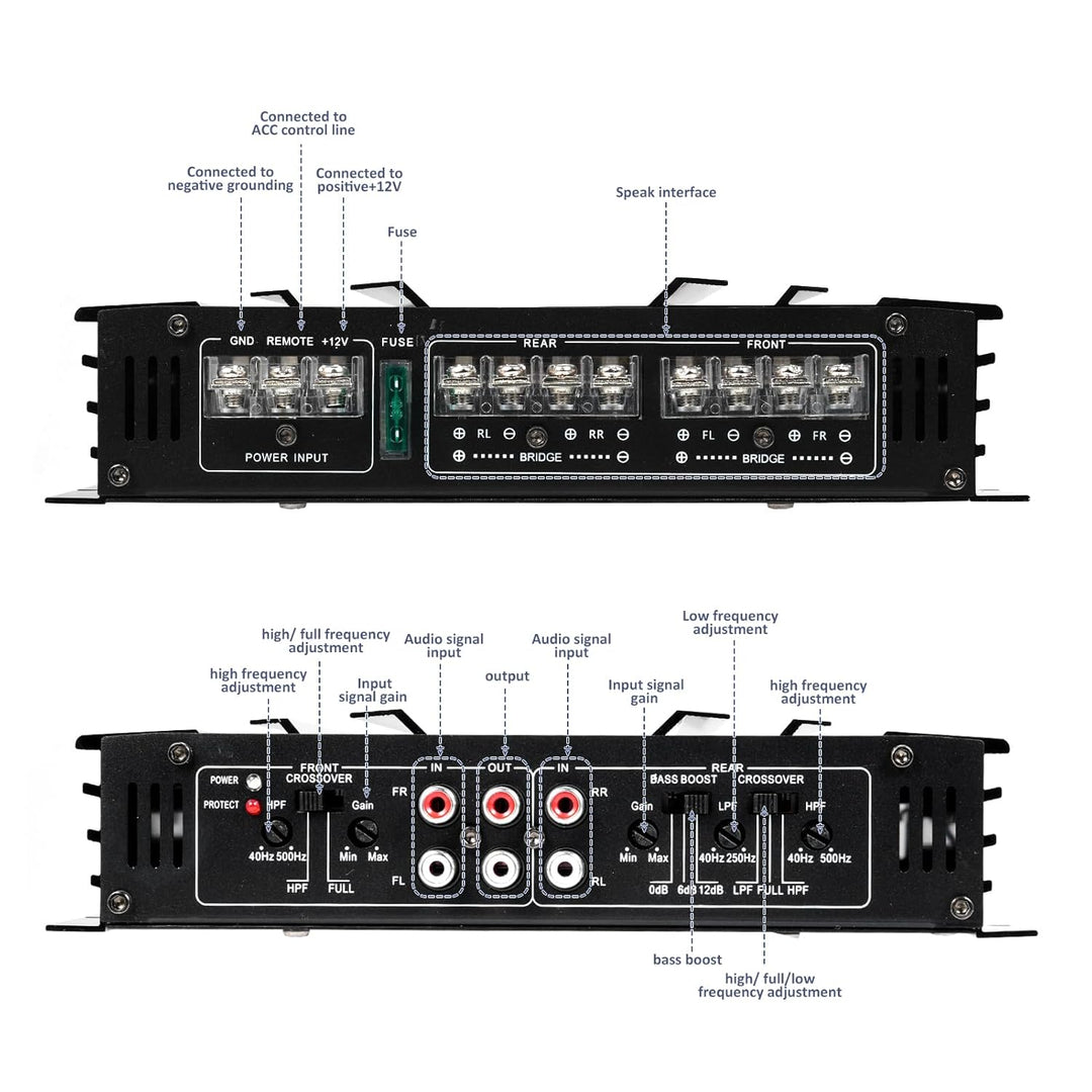 Shkalacar 4 Kanal Car Audio Verstärker, 5800W 12V Hochleistungsverstärker mit mehreren Kühllöchern,