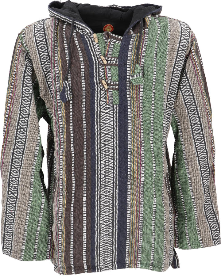 GURU SHOP Goa Kapuzenshirt, Baja Hoodie, Style Kapuzenpullover, Herren, Baumwolle S Grün, S Grün