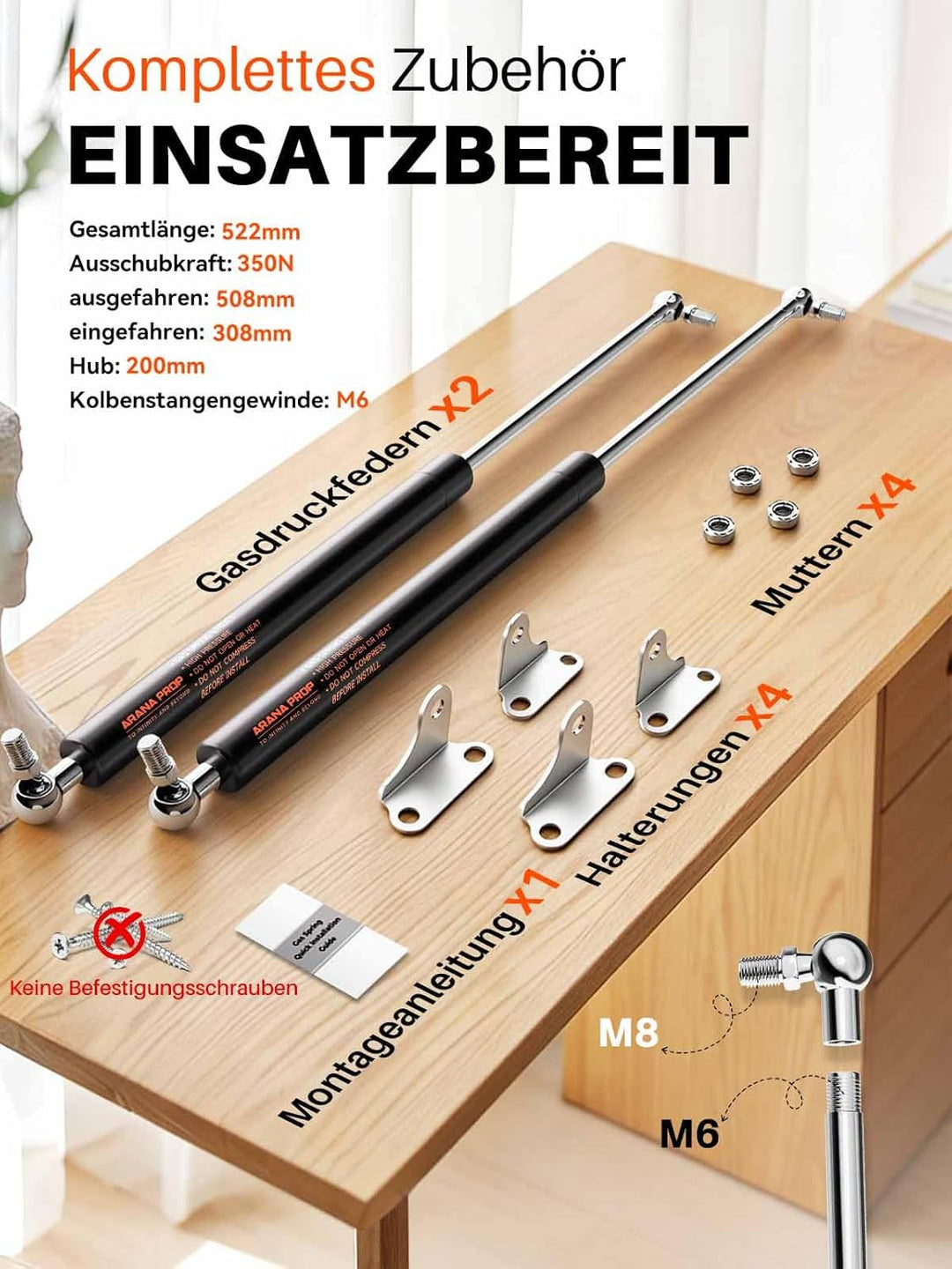 Gasdruckdämpfer 500MM 350N/35KG Gasdruckfedern mit Haltern Universell Möbel Stossdämpfer Gasfeder fü