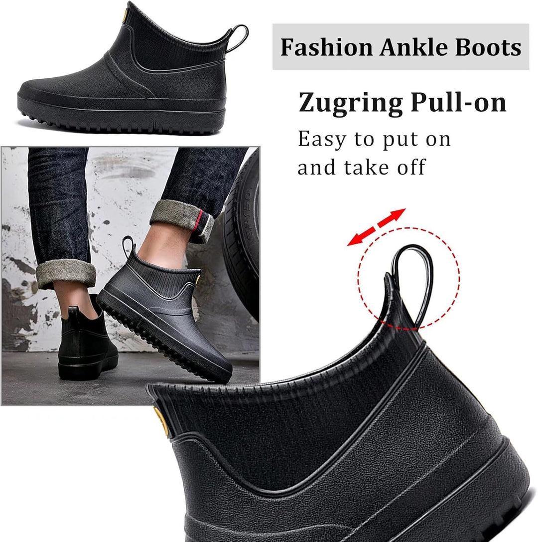 GURGER Herren Gummistiefel Kurz Wasserdicht Rutschfest Stadt Regenstiefel 39 EU Schwarz A1, 39 EU Sc