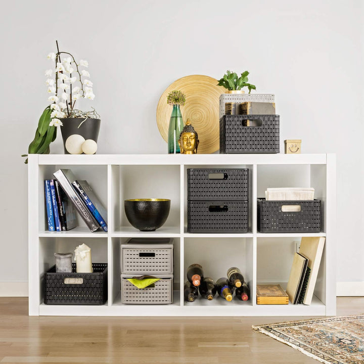 Rotho Country 3er-Set Aufbewahrungskiste Rattan-Optik, Kunststoff (PP) BPA-frei, anthrazit, A5+/11l,