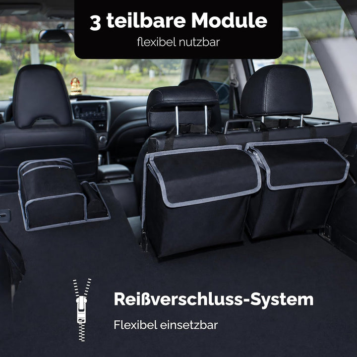 Vicera Auto Kofferraum Organizer mit Klett • Kofferraumtasche mit teilbaren Modulen und integrierter