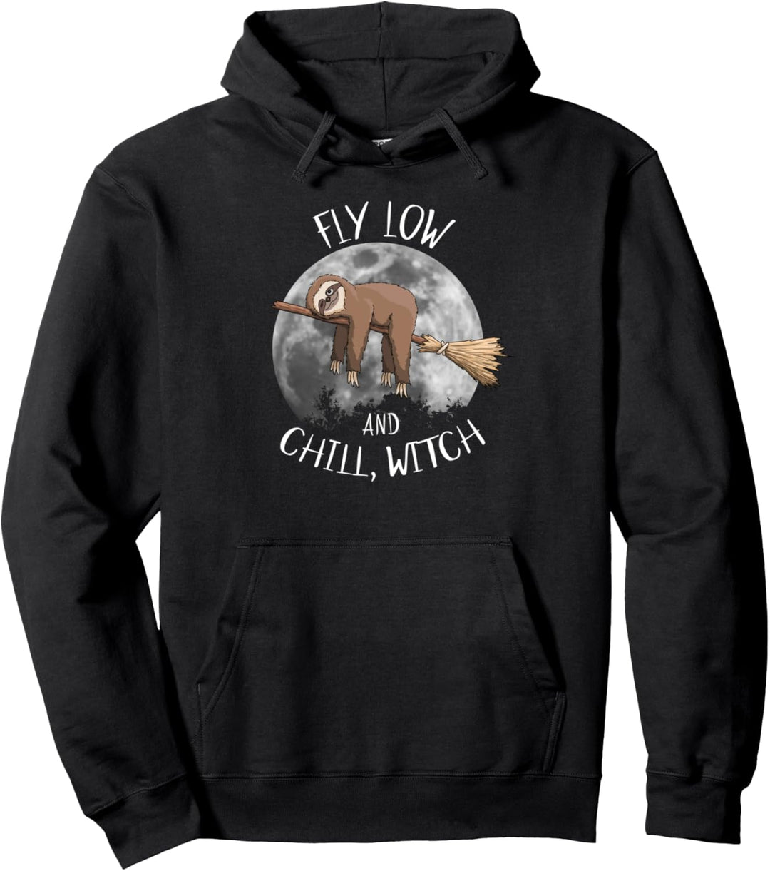 Lustig faule Hexe auf Hexenbesen Halloween Faultier Pullover Hoodie