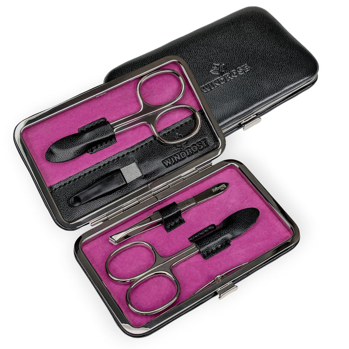 Windrose Merino Manicure Bügeletui 11 cm schwarz/pink, Schwarz/Pink