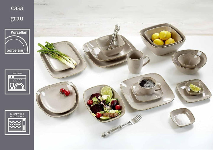 Ritzenhoff & Breker Suppenteller-Set Casa 4-teilig, 23 x 16 cm, Ovale Teller im Vintage-Look, Mix &