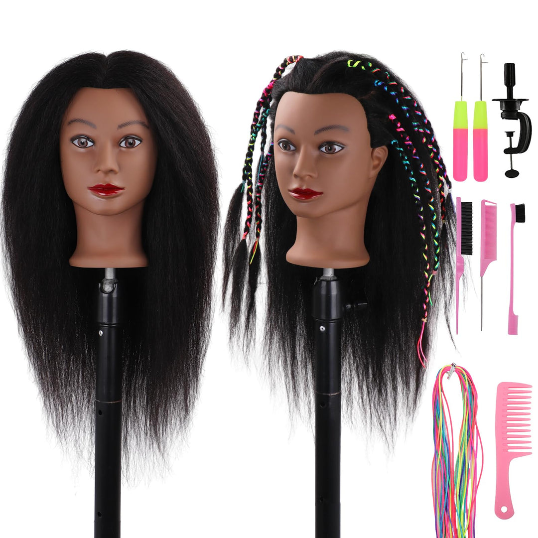 DiazySight schwarzer Mannequinkopf, Afro, 100 % Echthaar, gerader Styling-Kopf, Puppe für Mädchen zu
