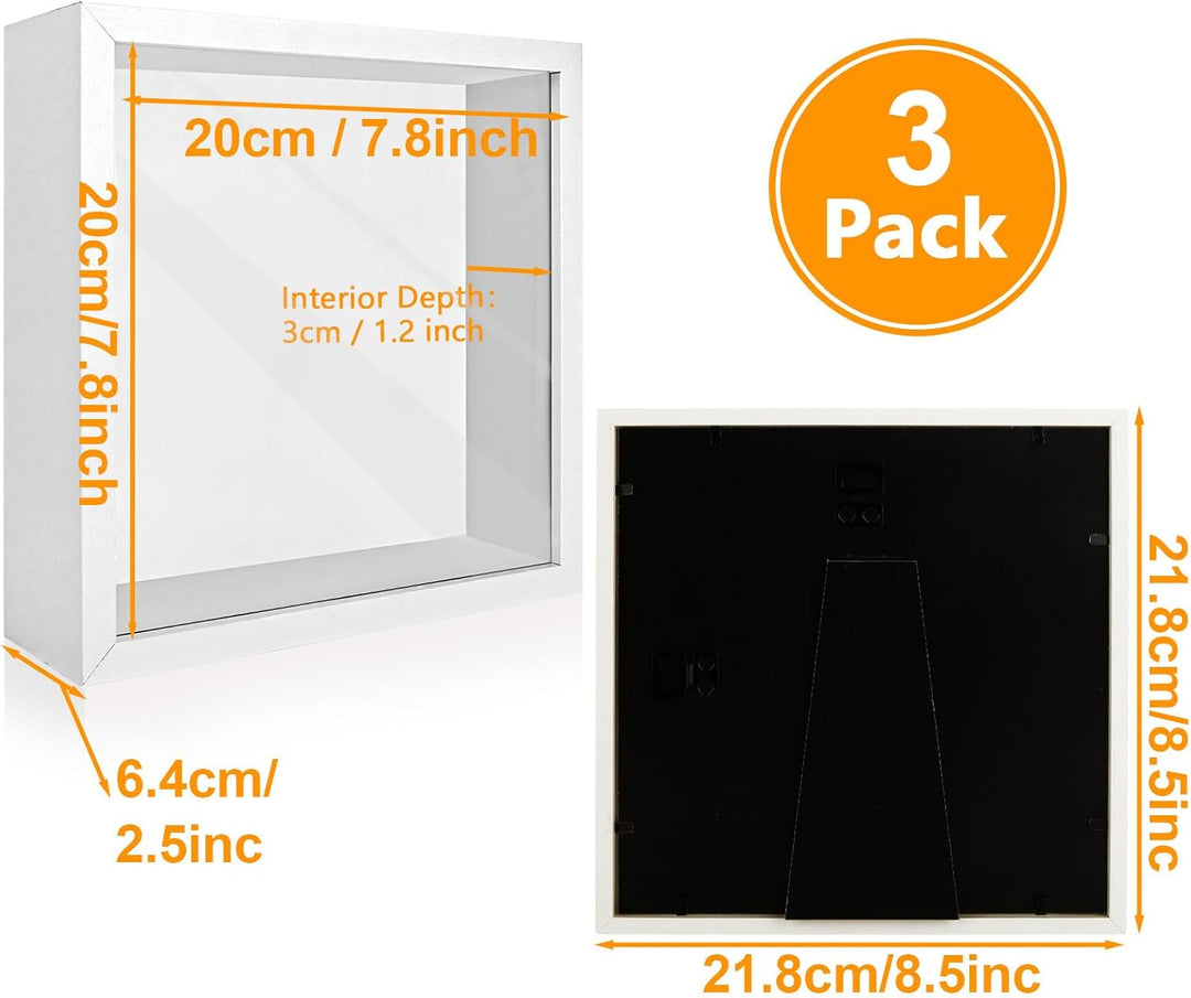 MIVIDE 3D Bilderrahmen zum Befüllen, 3 Stück 3D Bilderrahmen 20 x 20cm, 3D Bilderrahmen Tiefer Objek
