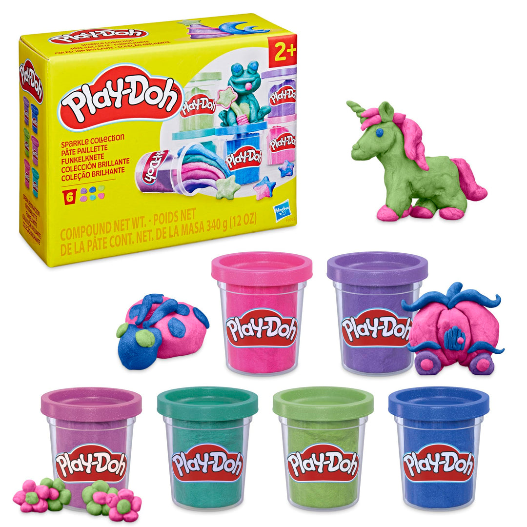 Play-Doh 6er-Pack Funkelknete, besondere Farben mit Glitzer, für mehr Kreativität und fördert die Fe