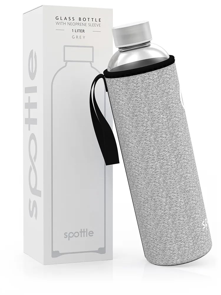 spottle Trinkflasche aus Glas 1l - Glasflasche 500ml - 750ml - 1 Liter mit Neoprenhülle/Schutzhülle