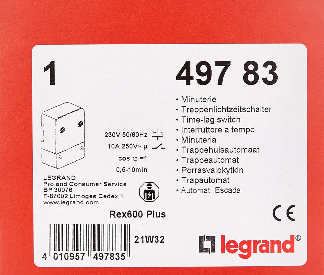 Legrand, Treppenlicht-Zeitschalter Rex600Plus, 230 V, 50/60 Hz, extrem leise, Aufputzmontage, 049783