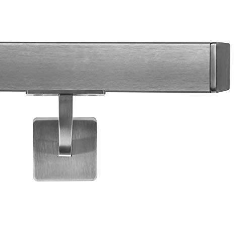 Handlauf VKT 42 x 42 mm Wandhandlauf Edelstahl V2A Halter eckig 170 cm 2 Halter 170 cm 2 Halter Edel