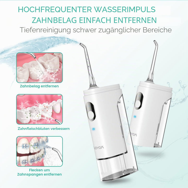 VOYOR Mini-Munddusche Kabellos Tragbar Wasserflosser Wiederaufladbar und IPX7 wasserdicht Plaque-Ent